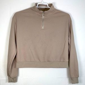 NWT Women’s Crave Fame Waffle Knit Long Sleeve Cropped Sweatshirt‎ - Tan - Large